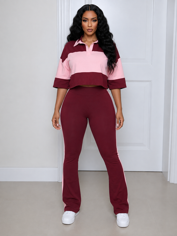 Two-Tone Polo Top & Pants Set