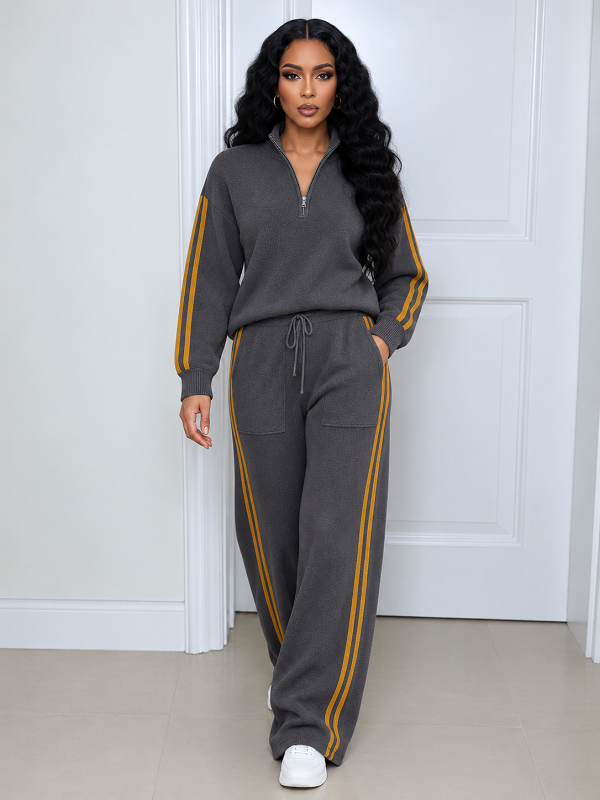 Striped Zip-up Sweatshirt & Drawstring Pants Set