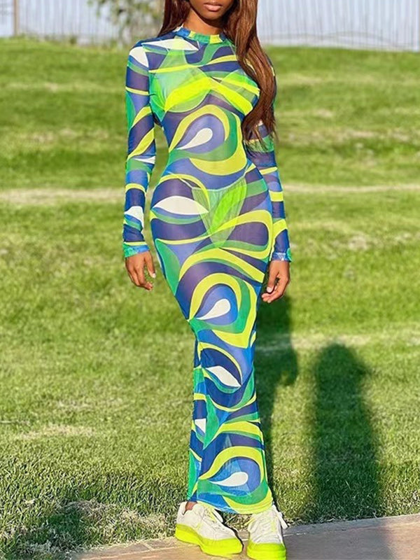 Printed Round-Neck Maxi Dress