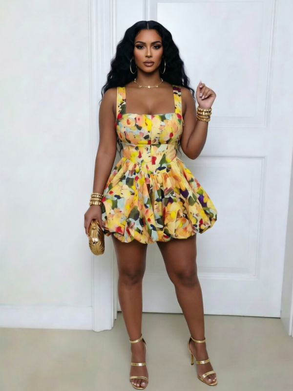Printed Sleeveless Bubble Dress