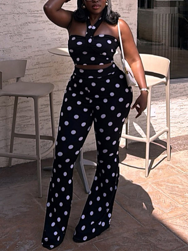 Polka Dot Halter Tank & Flared Pants Set