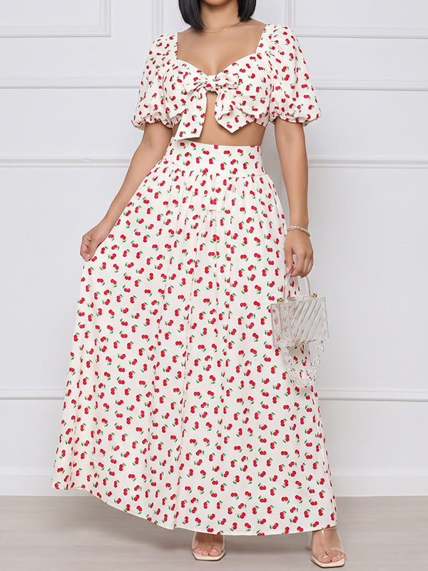 Printed Tied Crop Top & Skirt Set