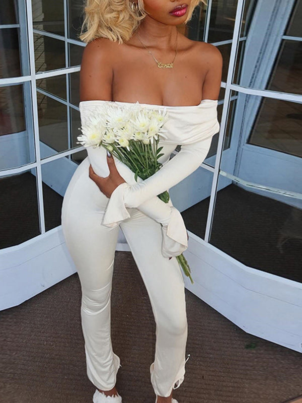 Solid Off Shoulder Cutout Jumpsuit
