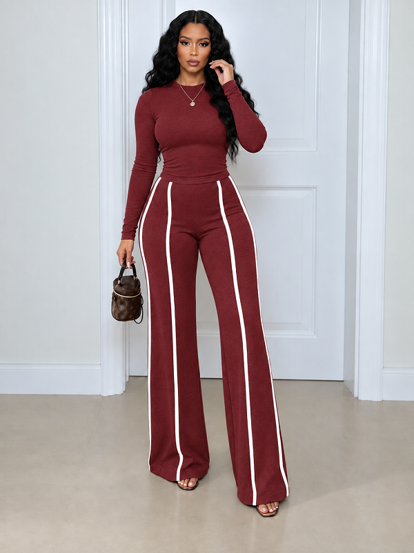 Solid Top & Striped Pants Set
