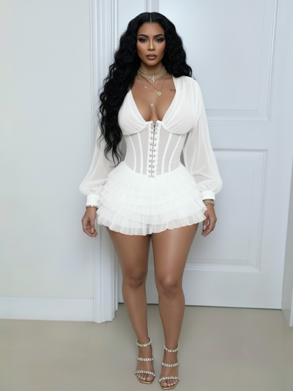 V-Neck Frilled Romper