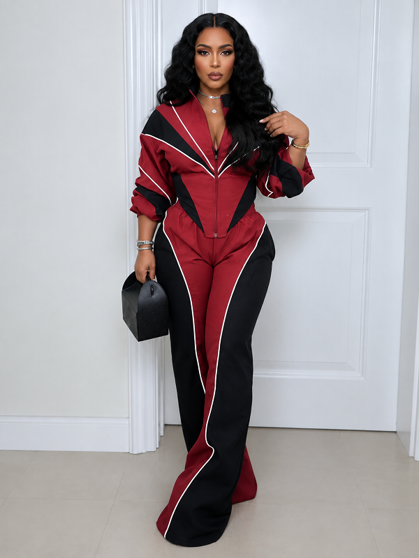 Colorblock Zip-Front Jacket & Pants Set