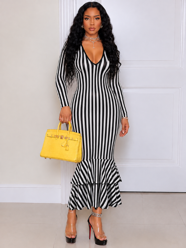 Stripe Hooded Ruffle Dress