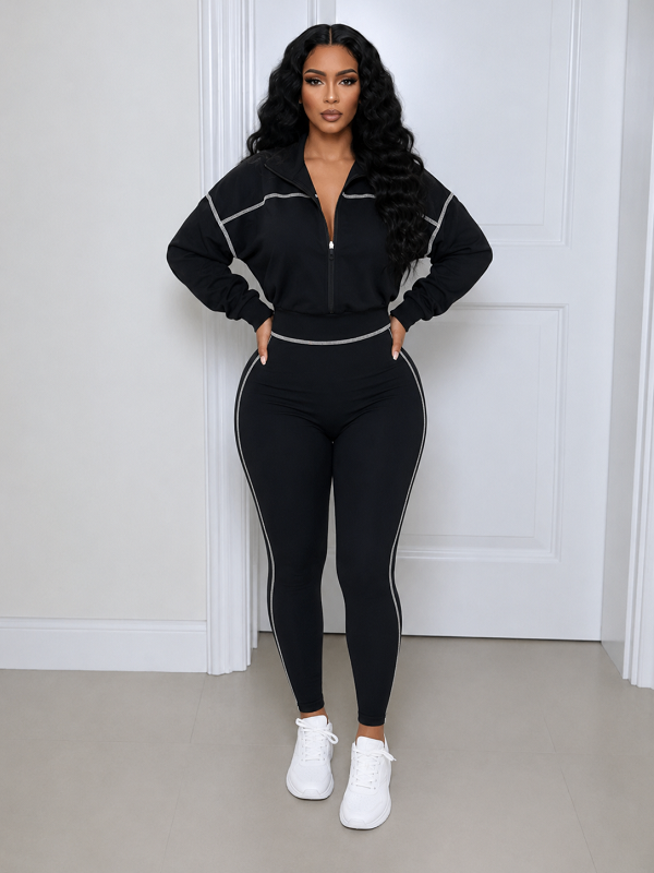 Stripe Zip-Front Jacket & Pants Set