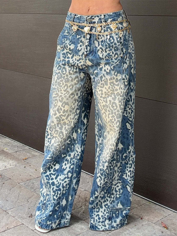 Leopard Wide-Leg Jeans