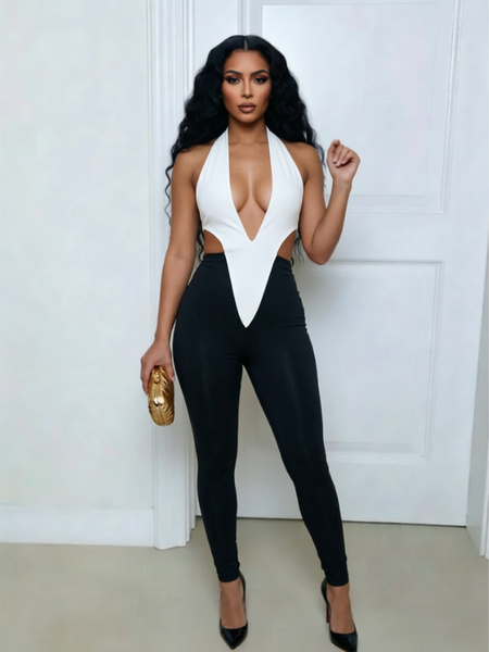 Two-Tone Halter Jumpsuit