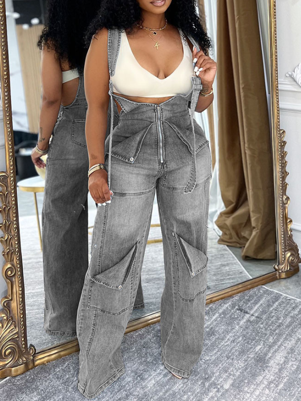 Zip Denim Overalls