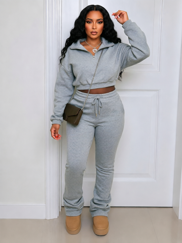 Zip-Front Sweatshirt & Pants Set