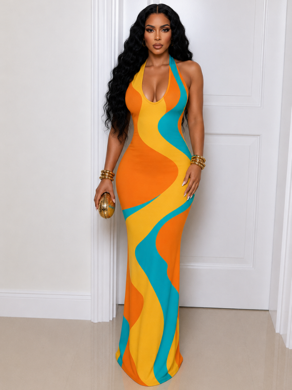 Printed Halter Maxi Dress