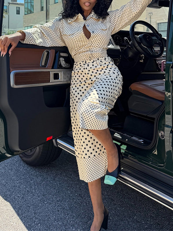 Polka Dot Cropped Shirt & Pants Set