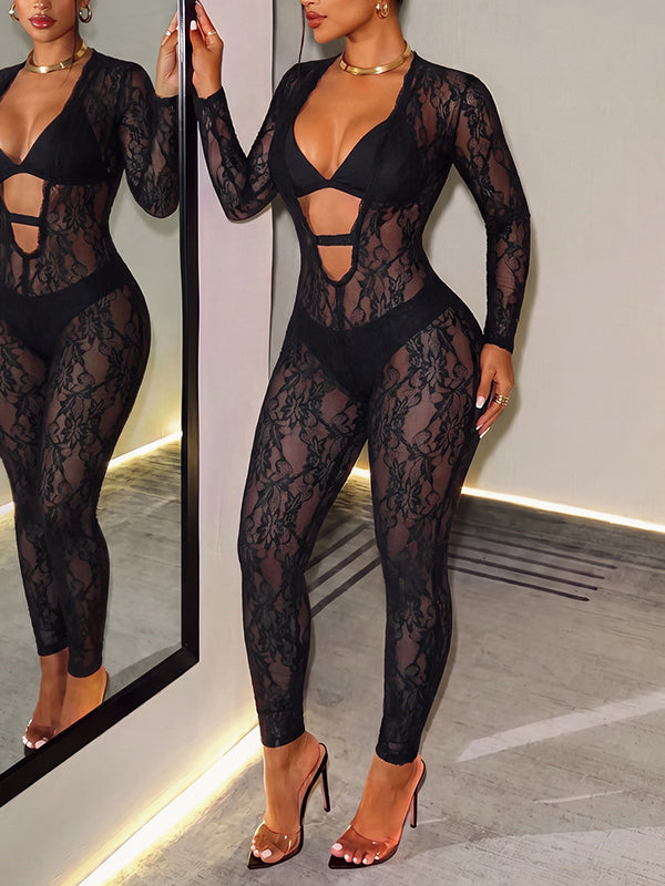 Lace Cutout Skinny Jumpsuit