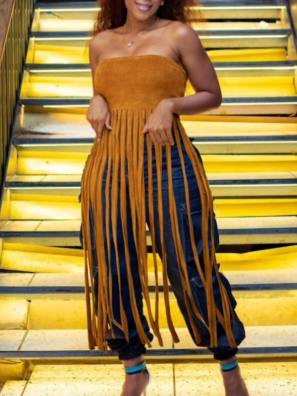 Fringe Strapless Tunic Top