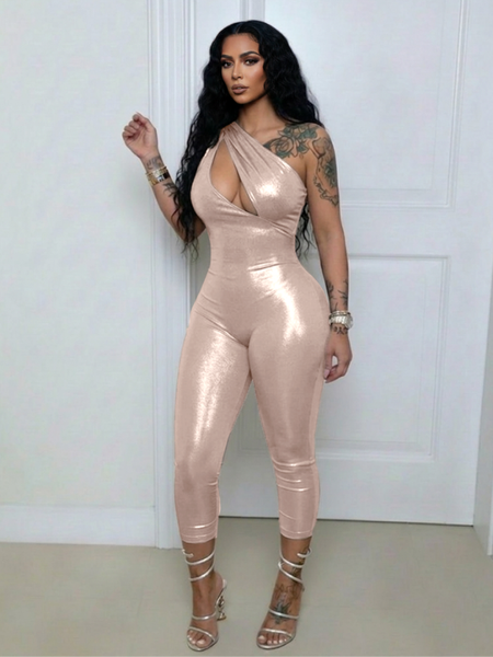 Shimmer One-Shoulder Cutout Jumpsuit