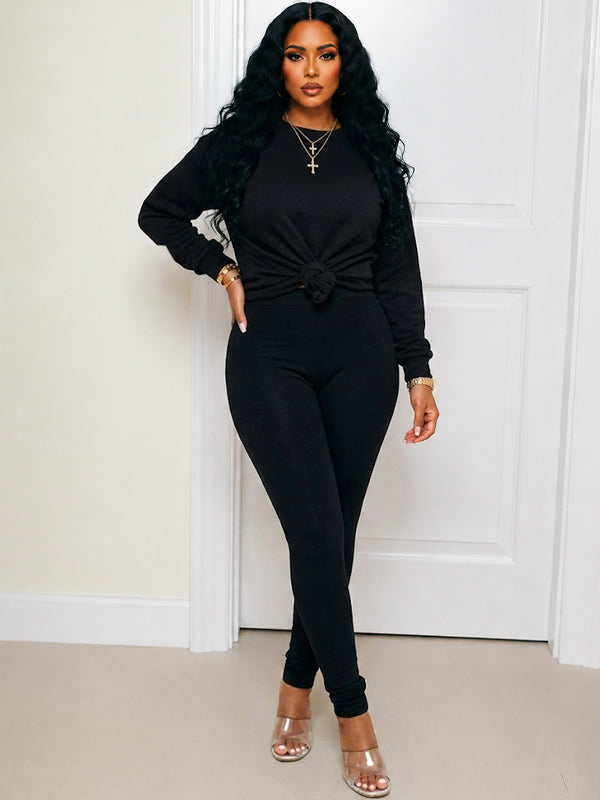 Solid Sweatshirt & Leggings Set