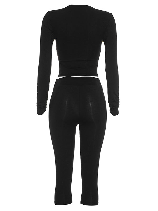 Solid Cut‑Out Top & Capri Pants Set