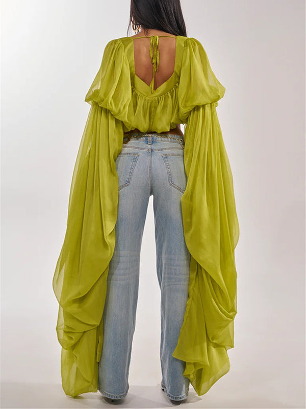 Ruffle Bell Sleeve Crop Top