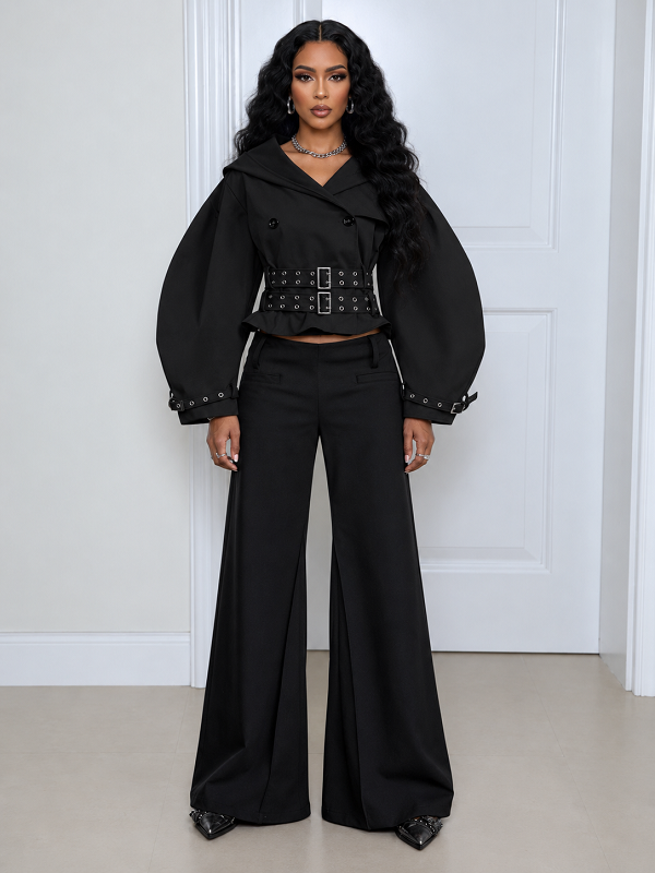 Solid Hooded Belt Waist Jacket