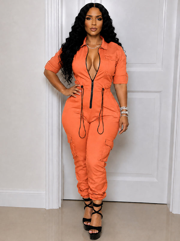 Zip-Front Cargo Jumpsuit