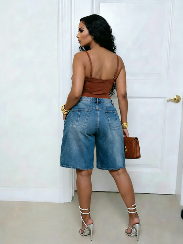 Overlap Denim Shorts