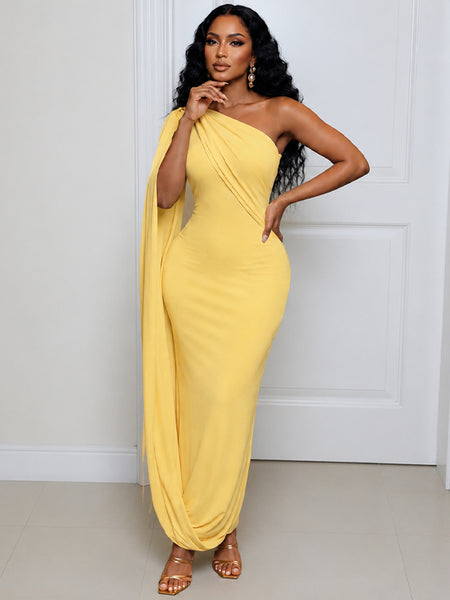 Solid Asymmetric One-Shoulder Dress