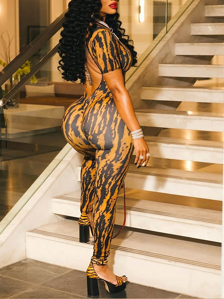 Printed Open-Back Jumpsuit