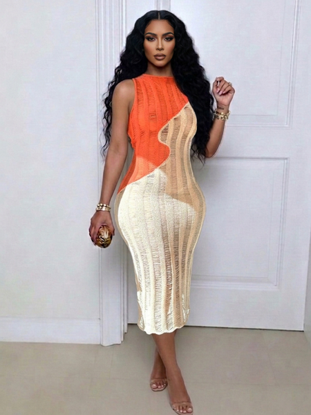 Two-Tone Sleeveless Knit Dress
