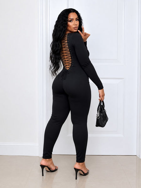 Solid Lace-Up Jumpsuit