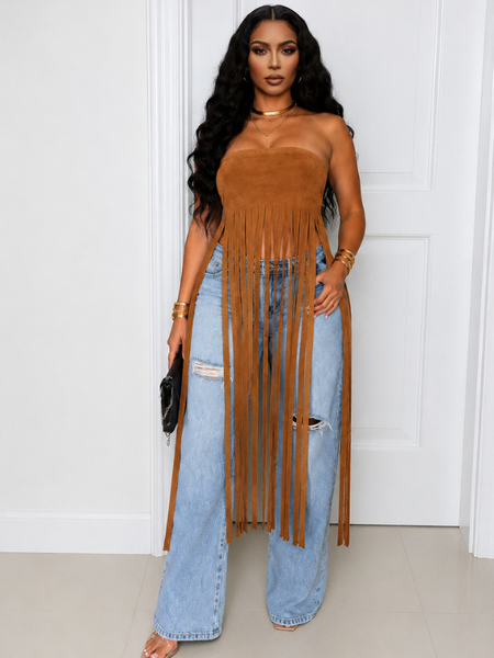 Fringe Strapless Tunic Top