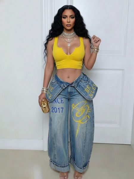 Double-Waist Wide-Leg Jeans