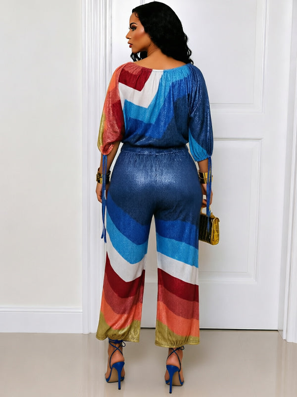 Printed Boat-Neck Top & Pants Set