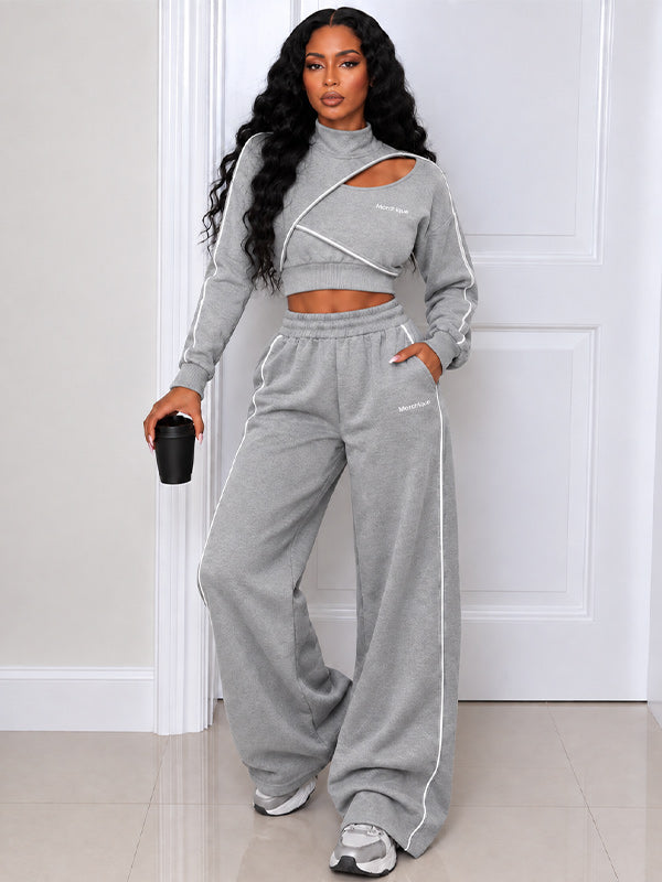 Side-Stripe Cutout Sweatshirt & Pants Set