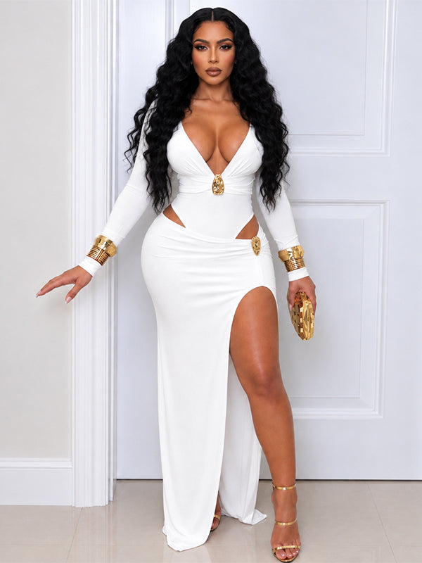 V-Neck Cutout Slit Dress