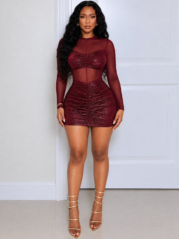 Sheer-Combo Bodycon Dress