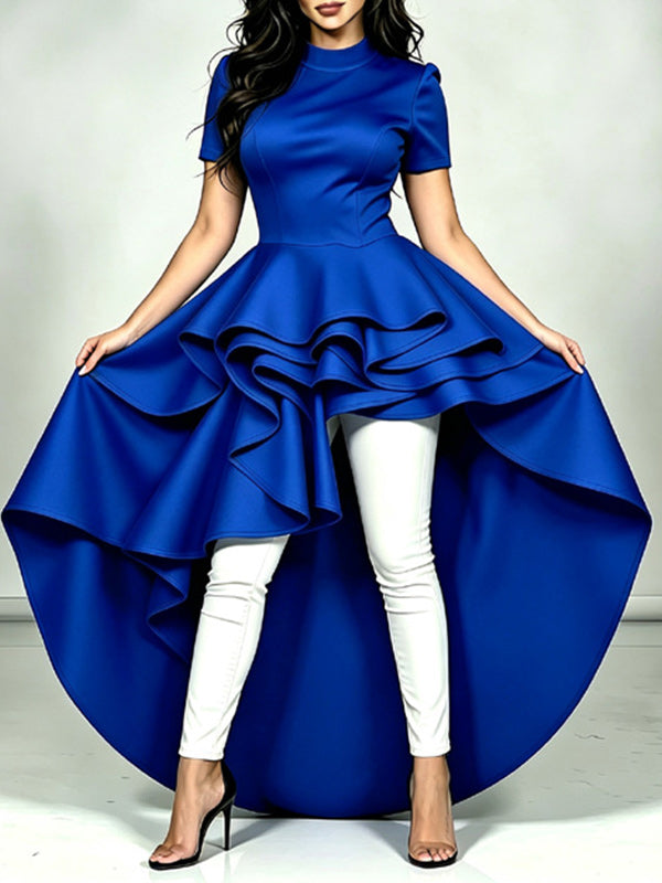 Solid Irregular Ruffle‑Hem Dress