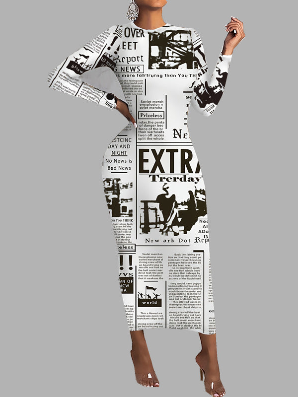 Printed Mock Neck Bodycon Midi Dress