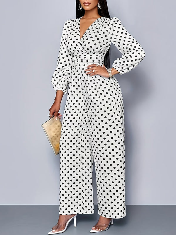 Dot V-Neck Wide-Leg Jumpsuit