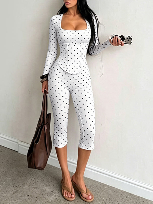 Dot Capri Jumpsuit with Corset