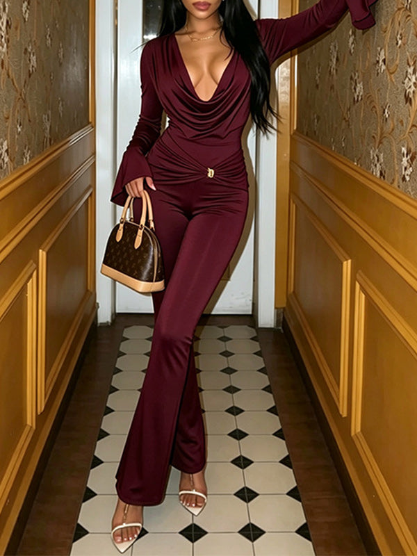 Solid Twisted Cowl Neck Jumpsuit