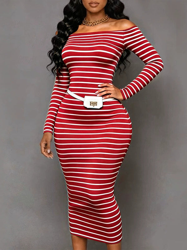 Stripe  Off-Shoulder Bodycon Dress