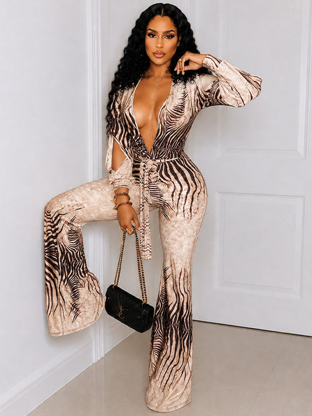 Printed V-Neck Tied Jumpsuit