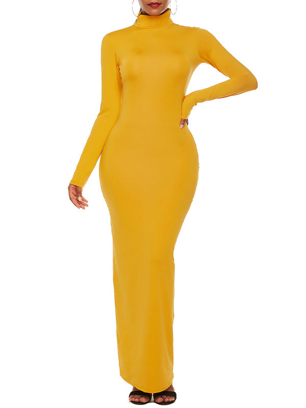 Solid High-Neck Maxi Dress