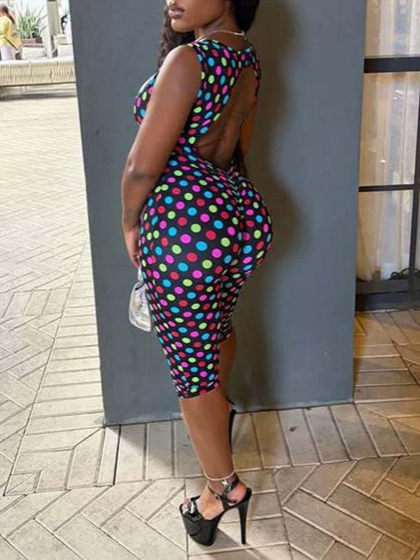 Polka‑Dot Printed Capri Jumpsuit