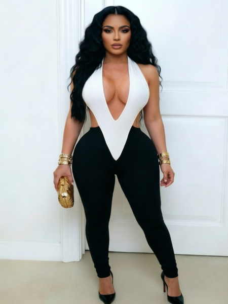 Two-Tone Halter Jumpsuit