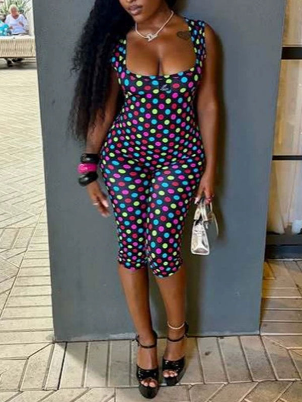 Polka‑Dot Printed Capri Jumpsuit