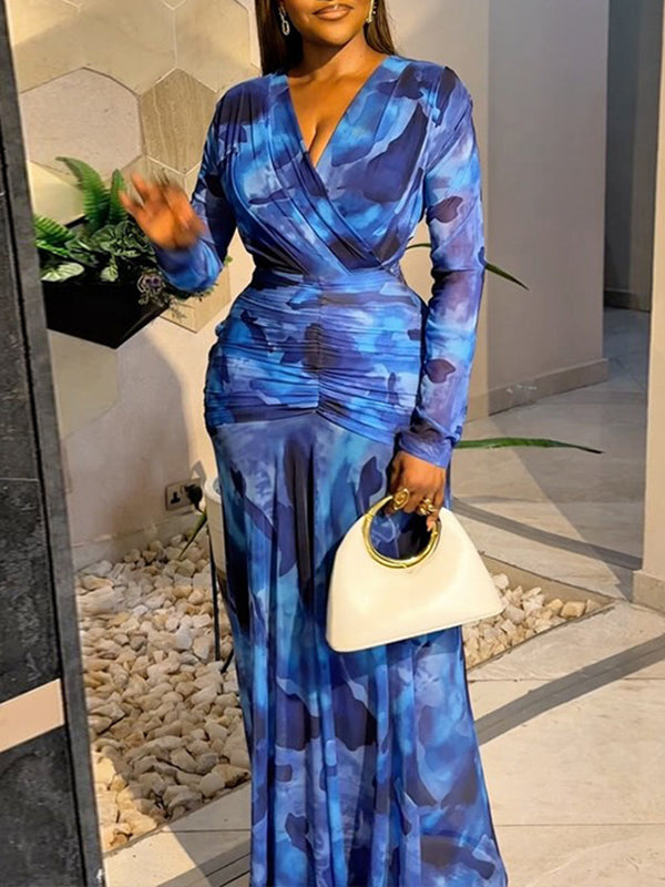 Printed V Neck Bodycon Dress