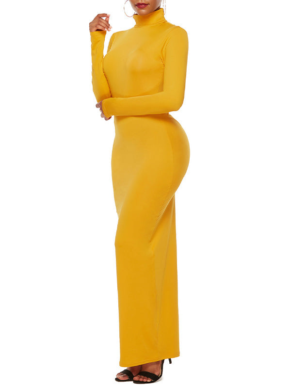 Solid High-Neck Maxi Dress